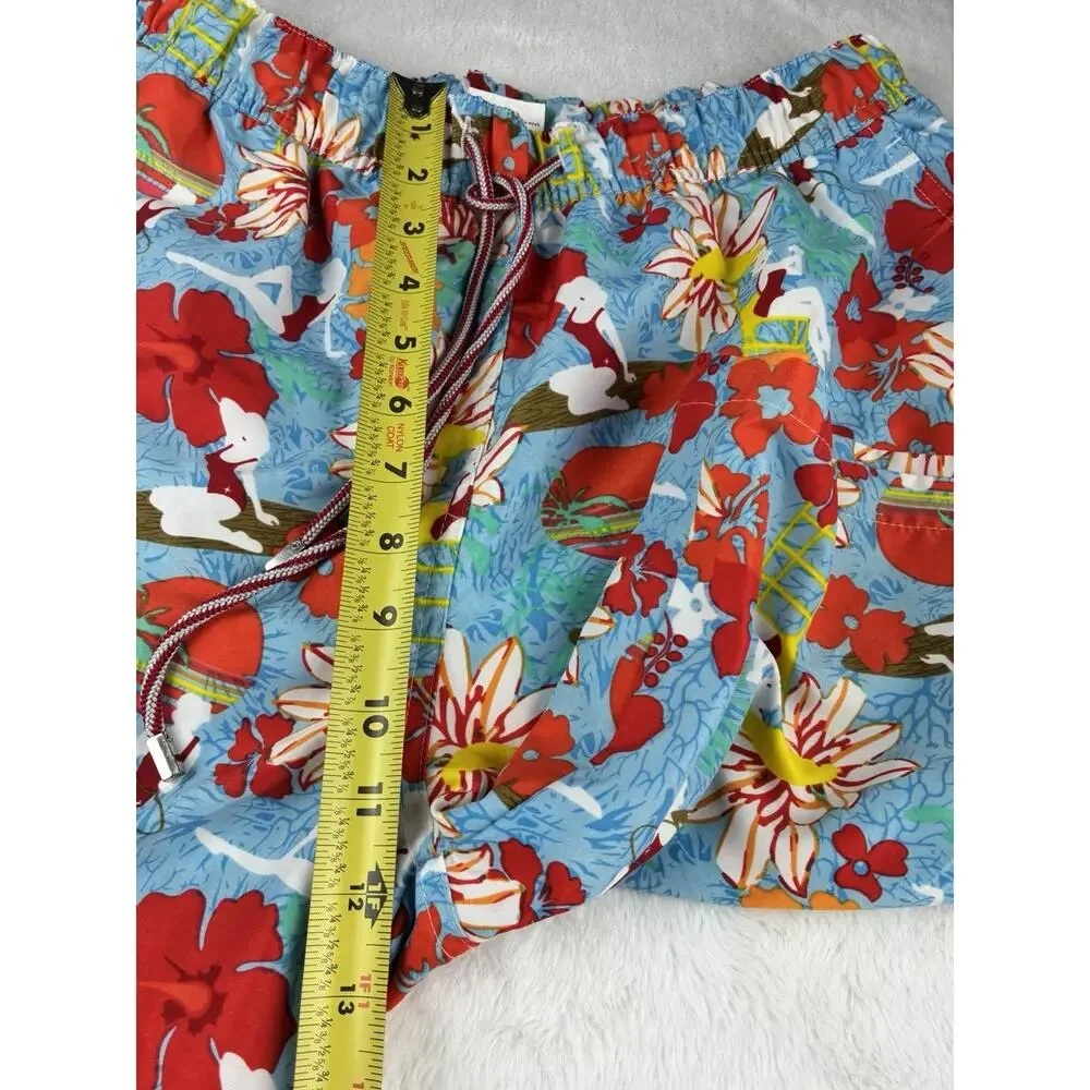 Peter Millar Mens M Floral Swim Trunks Blue Tropical Board Shorts Mesh Lined